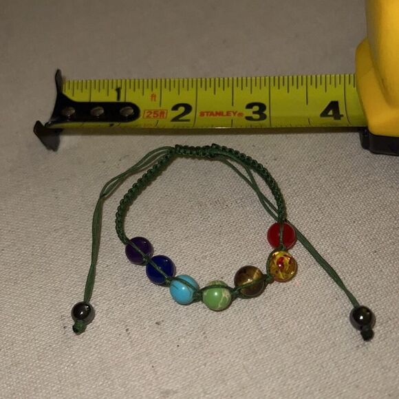 Shakra 7 bead braided bracelet with army green nylon cord adj NWOT - Picture 3 of 3